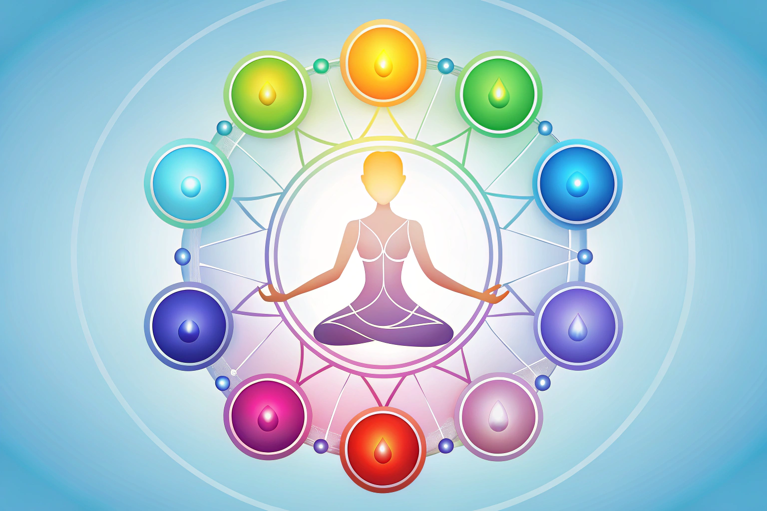 A symbolic illustration of the eight limbs of yoga as interconnected circles or a path, with soft colors and no text, representing harmony and progression